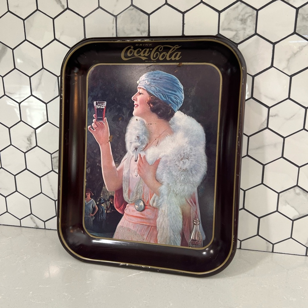 Vintage Coca Cola Metal Serving Tray 1973- (Flapper Woman 1925)